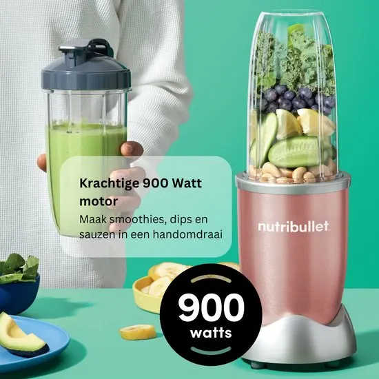 Nutribullet Pro Blender - 900 Watt - Incl. Mixing Accessoires - Incl. 700 ml Tritan Drinkbeker en Drinkring- BPA- en BPS-vrij - Rose - Roze - afbeelding 4