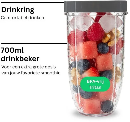 Nutribullet Exclusive Blender - 900 Watt - Smoothie Maker - Incl. To Go Accessoires - Incl. Twee 900 ml Drinkbekers - Bewaardeksel - To Go Deksel - Incl. Drinkring - BPA- en BPS-vrij - Zwart - afbeelding 2