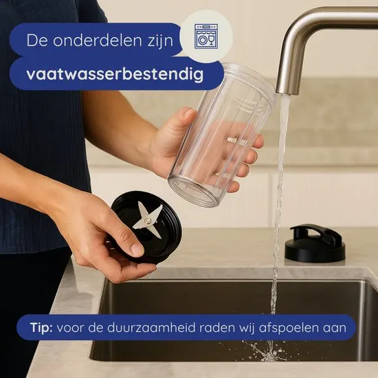 Safecourt Kitchen Power Blender – 1000W – Smoothie Maker voor IJs & Bevroren Fruit – BPA-vrij – To-Go Beker – Zwart - afbeelding 5