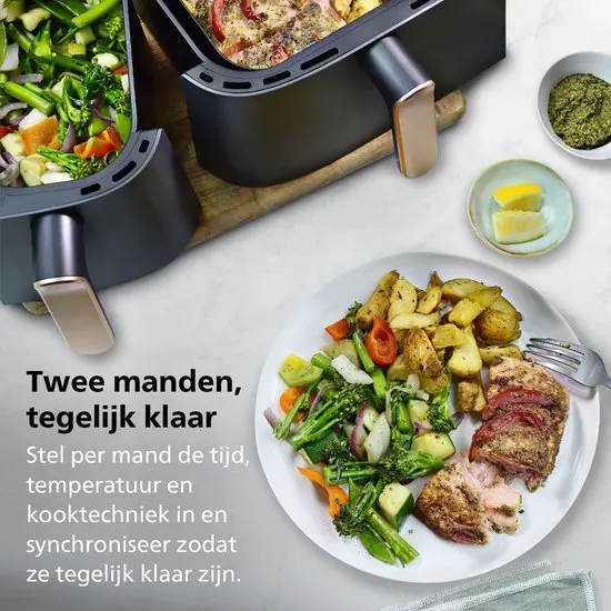Philips 3000 Series Dual Airfryer - NA351/00 - Dubbele Mand - 9L - Tot 6 Personen - Zwart/Zilver - afbeelding 5