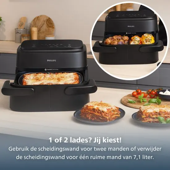 Philips 1000 Series Dual Basket Airfryer - NA150/00 - Dubbele Mand - Flexible Basket - 7.1L - Tot 5 Personen - afbeelding 3