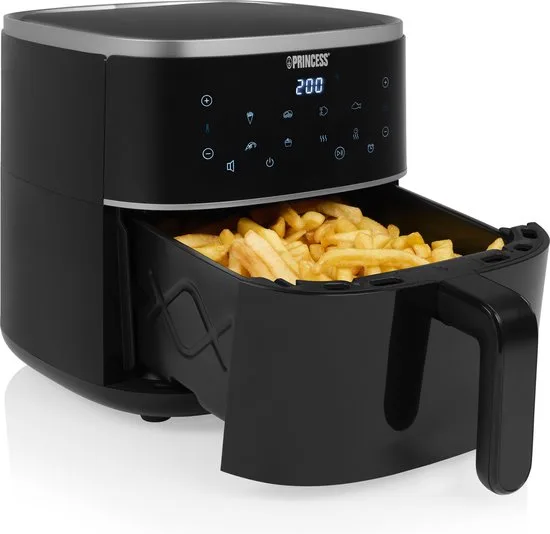 Princess Digitale Airfryer 182238 - 4 liter - PFAS vrij - Groot - Heteluchtfriteuse - Zwart - Digital Touchscreen - 8 Automatische Programma's - Inclusief in hoogte verstelbaar Grillrack - afbeelding 3