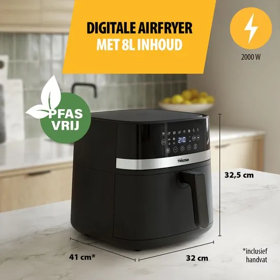 Tristar Airfryer FR-9418 - 8L - Grote Capaciteit XXL - PFAS Vrij - 7 programma's - Warmhoudfunctie - 2000 Watt - afbeelding 2