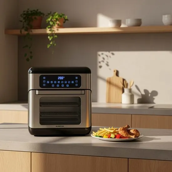 Inventum GF1200HLD - Airfryer oven - Hetelucht friteuse - 12 liter - 8 programma's - 5 accessoires - PFAS vrij - 80 tot 200 graden - 1500 watt - Zwart/RVS - afbeelding 2