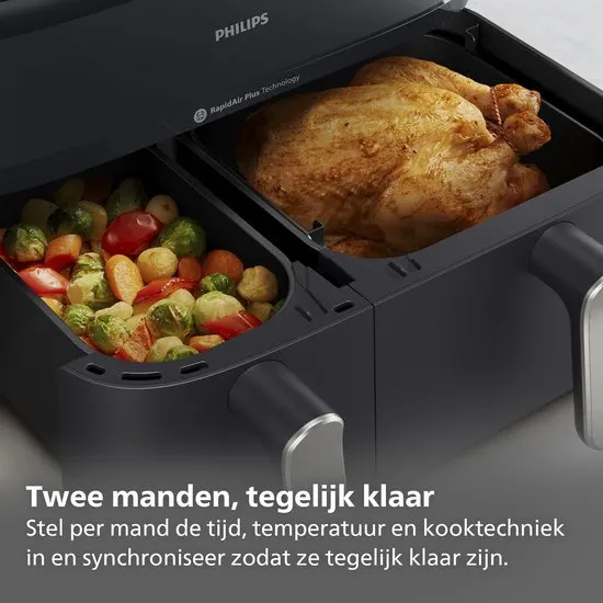 Philips 5000 Series Dual Basket Airfryer - NA551/00 - Stoomfunctie - Dubbele Mand - 9L - Tot 6 Personen - afbeelding 4