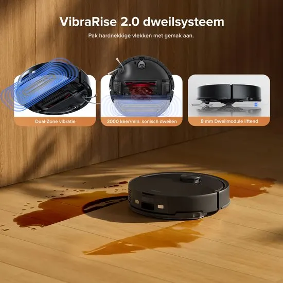Roborock Q10 S5+ Robotstofzuiger en Dweil met Zelflediging– Zuigkracht van 10000 Pa–Vibrerende dweilpads– Handsfree Reinigen tot 7 Weken– Dubbel Anti-klitontwerp– Automatisch dweilen– Obstakelvermijding–Zwart–S8 Plus Upgrade - afbeelding 4