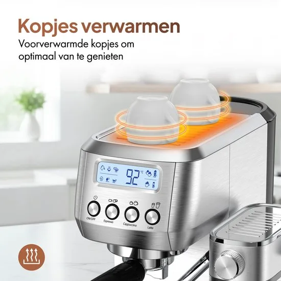 Lugia Pistonmachine 20 Bar - Koffiemachine met Automatische Melkopschuimer - Espressomachine - Led display - 20 bar - Ccappuccino, latte en macchiato - RVS Lugia - afbeelding 2