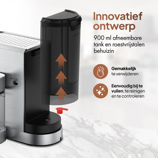 Lugia Pistonmachine 20 Bar - Koffiemachine met Automatische Melkopschuimer - Espressomachine - Led display - 20 bar - Ccappuccino, latte en macchiato - RVS Lugia - afbeelding 3