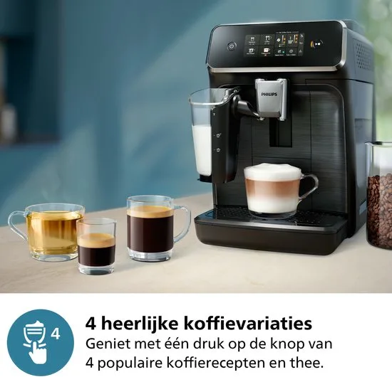 Philips 2300 Series - Espressomachine - 4 Verschillende Dranken - 4 Verschillende Dranken - LatteGo Melksysteem - 40% Stiller - AquaClean Filter - Volautomatisch - Zwart - EP2334/10 - afbeelding 4