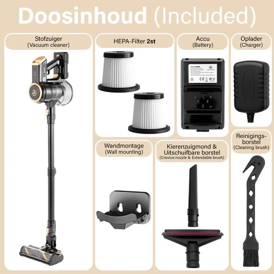 AG4200 Steelstofzuiger Draadloos - Premium Gold - Stofzuiger Zonder Zak - Geschikt voor Dierenharen - Krachtig - Kruimeldief - Draadloze Stofzuigers - Steelstofzuigers - Kruimelzuiger - Compact & Licht - LED verlichting Zuigmond - afbeelding 4