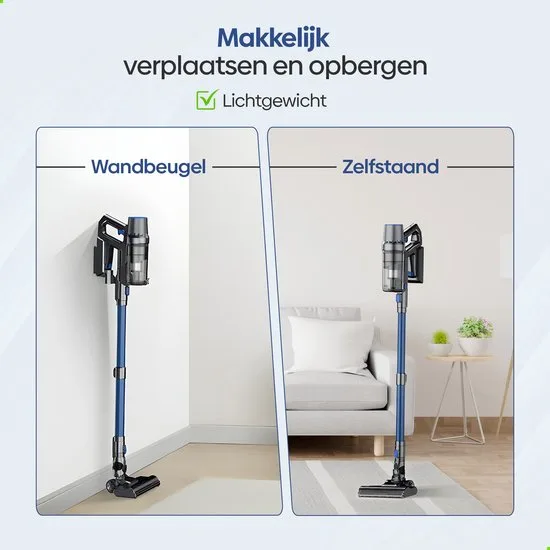 Olvy Steelstofzuiger Draadloos - Met Dweilfunctie - 5 Zuigniveaus - 350W - Vacuum Cleaner - Draadloze Snoerloze Stofzuiger - Zonder Zak - Op Accu - 35Kpa - Kruimeldief - afbeelding 2