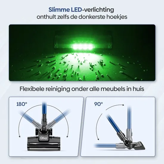 Olvy Steelstofzuiger Draadloos - Met Dweilfunctie - 5 Zuigniveaus - 350W - Vacuum Cleaner - Draadloze Snoerloze Stofzuiger - Zonder Zak - Op Accu - 35Kpa - Kruimeldief - afbeelding 3