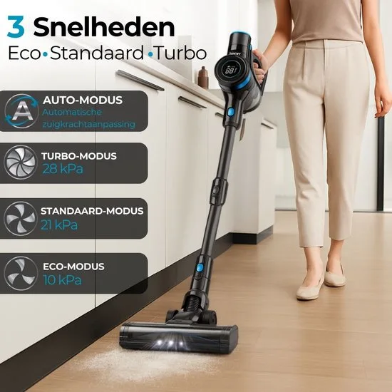 Sanovy Turbo Flex X28 Steelstofzuiger Draadloos - Zonder Zak - Op Accu - 350W - 28Kpa - Met Opzetstukken - Draadloze Stofzuiger Zonder Zak - afbeelding 2