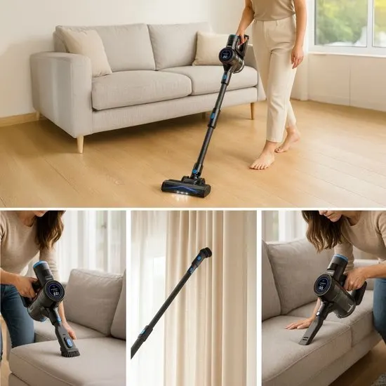 Sanovy Turbo Flex X28 Steelstofzuiger Draadloos - Zonder Zak - Op Accu - 350W - 28Kpa - Met Opzetstukken - Draadloze Stofzuiger Zonder Zak - afbeelding 3