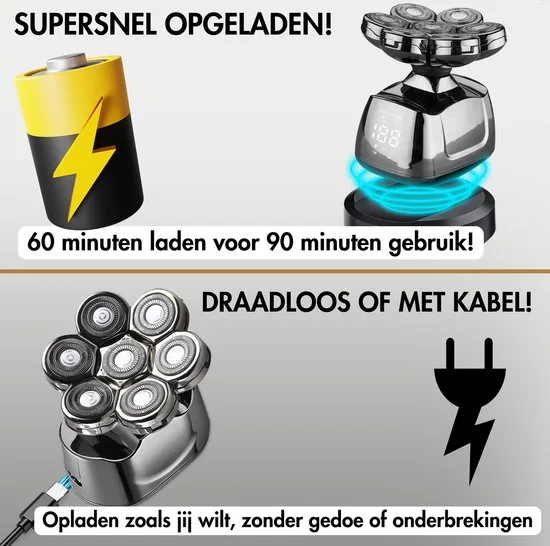 6-in-1 Scheerapparaat Mannen – Trimmer - Tondeuse - Sansbeauté® Skull Sharp PRO - Electric Face & Head Shaver - Hoofd Kaal Scheren – Nat & Droog - Draadloos Opladen - Elektrisch - afbeelding 3