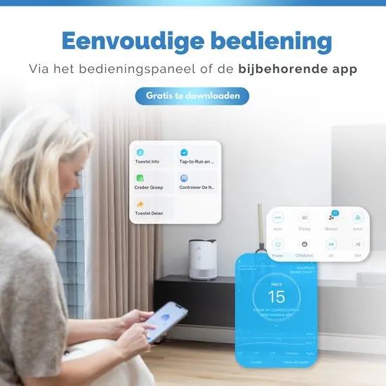 Vibrix PureFlow30 Luchtreiniger / Air Purifier – HEPA H13 + koolstoffilter inbegrepen – 180 m³/u, voor kamers tot ca. 30 m² – Ionisator – App-bediening – Zeer stil & slaapstand – Luchtkwaliteitindicator – Helpt bij stof, pollen & huisstofmijt - afbeelding 5