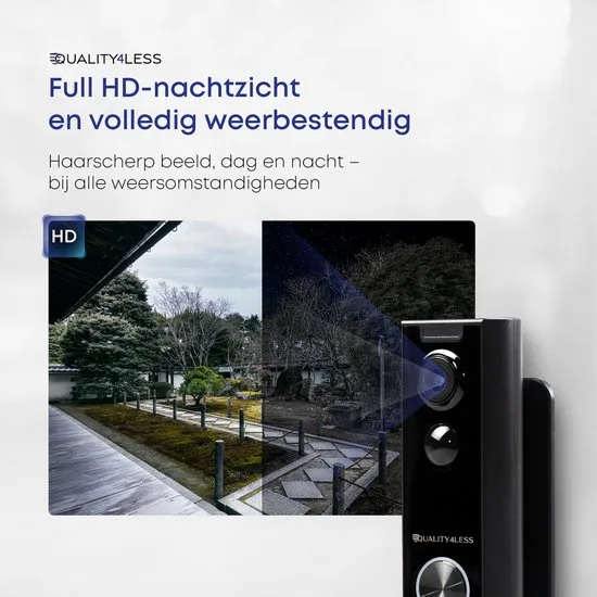 Quality4Less™ - Slimme Draadloze Video Deurbel met camera - 3MP Ultra HD - Wifi deurbel - Zonder abonnement - (T-ring geluid) - Incl. draadloze gong en 32GB SD-Kaart - Zwart - afbeelding 3