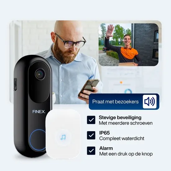 Finex™ Video Deurbel V2 - Inclusief Binnenbel & SD-kaart(64GB) Vast stroom of Batterijen - 2K Ultra HD - WiFi - T-ring geluid - Zonder abonnement - Video deurbel met Camera - afbeelding 2