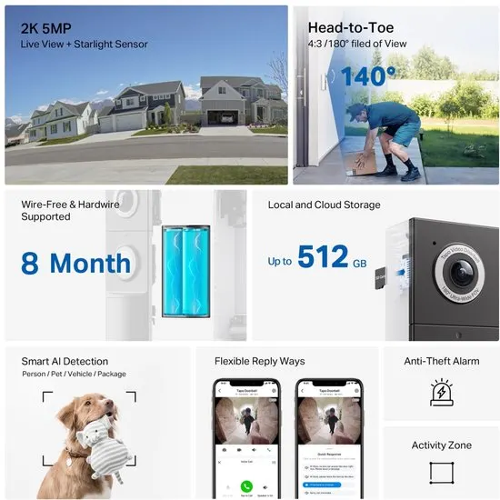 Tapo D235 Video deurbel met camera - inclusief chime/gong - 2K 5MP - Batterij of kabelvoeding- IP66-Slimme deurbel - afbeelding 2