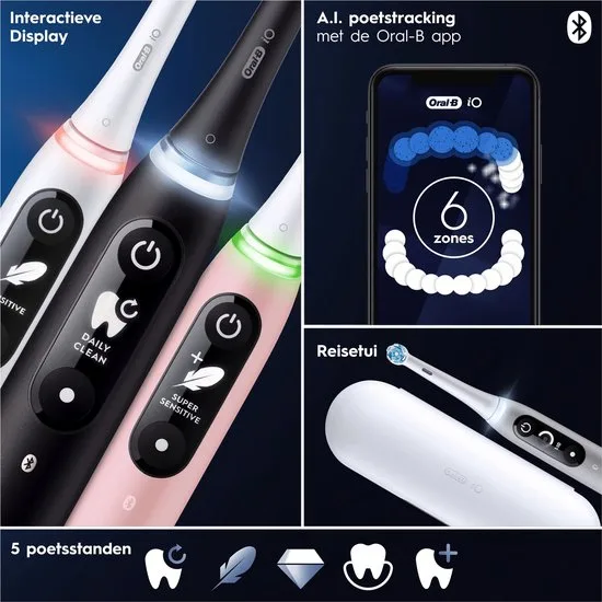 Oral-B iO 6N Elektrische Tandenborstel - Wit - inclusief Reisetui, Opzetborstelhouder en extra Opzetborstel - afbeelding 4