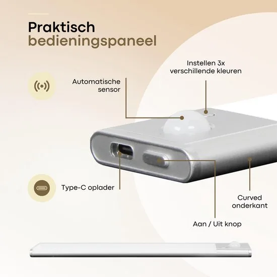 Boscer Led Lamp - 23 CM - 2-Pack - Bewegingssensor - Lichtsensor - Magnetisch Ophangbaar - USB-C Oplaadbaar - Trapverlichting - Keukenlamp - Nachtlamp - LED Strip - afbeelding 3