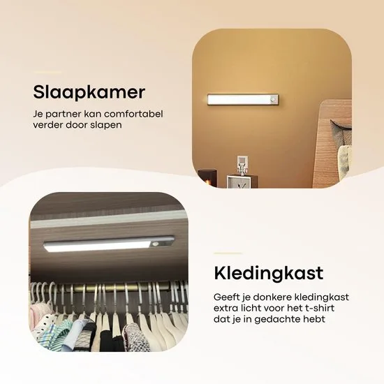 Boscer Led Lamp - 23 CM - 2-Pack - Bewegingssensor - Lichtsensor - Magnetisch Ophangbaar - USB-C Oplaadbaar - Trapverlichting - Keukenlamp - Nachtlamp - LED Strip - afbeelding 5