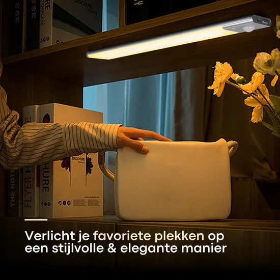 Boscer Led Lamp - 40 CM - 2-Pack - Bewegingssensor - Lichtsensor - Magnetisch - USB-C Oplaadbaar - Trapverlichting - Keukenlamp - Nachtlamp - LED Strip - afbeelding 2