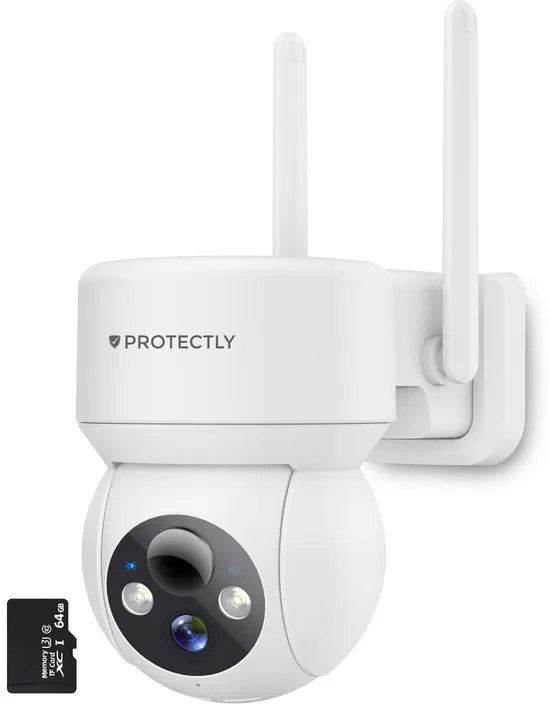 Protectly® Beveiligingscamera Draadloos Buiten – 2K Ultra HD - Camerabewaking - Bewakingscamera Voor Buiten - Buitencamera - Buiten Camera Met Nachtzicht - Oplaadbaar - Met WiFi en APP - Incl. 64GB SD