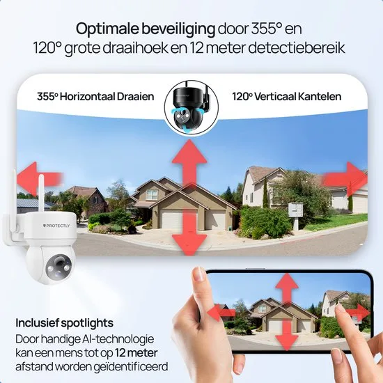 Protectly® Beveiligingscamera Draadloos Buiten – 2K Ultra HD - Camerabewaking - Bewakingscamera Voor Buiten - Buitencamera - Buiten Camera Met Nachtzicht - Oplaadbaar - Met WiFi en APP - Incl. 64GB SD - afbeelding 4