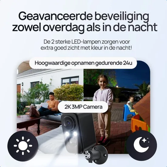 Protectly® Beveiligingscamera Draadloos Buiten – 2K HD 3MP - Bewakingscamera Voor Buiten - Buitencamera - Buiten Camera Met Nachtzicht - Security Camera - Oplaadbaar - Met WiFi en APP - Incl. 64GB SD - Zonnepaneel Optioneel - Zwart - afbeelding 4