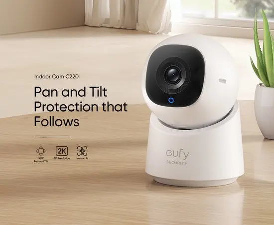 eufy Security - Indoor Cam C220 - beveiligingscamera met 2K resolutie en 360° PTZ - afbeelding 3