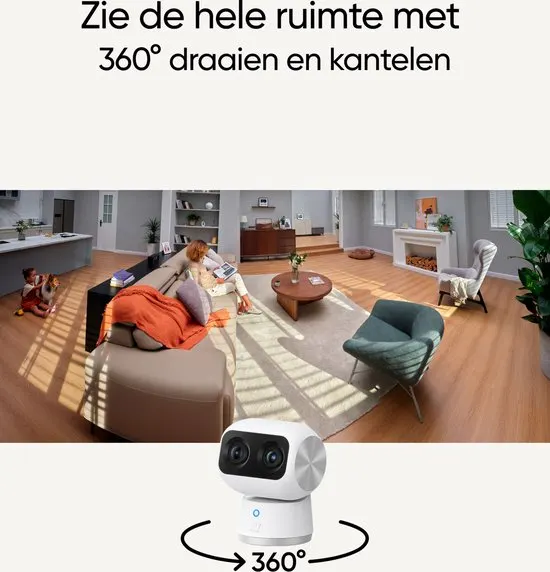 eufy Security S350 Binnencamera – Indoorcam - Huisdiercamera met app - Petcam, 4K UHD-resolutie, Dual-Cam met 8× hybride zoom, 360° pan en tilt, AI-tracking, compatibel met Alexa en Google Assistant - afbeelding 3