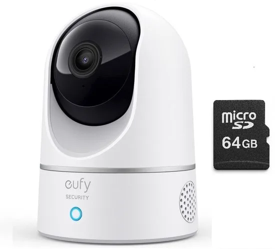 eufy Security Binnencamera 2K Pan & Tilt - Indoor Cam + MicroSDXC 64GB - Bundelvoordeel
