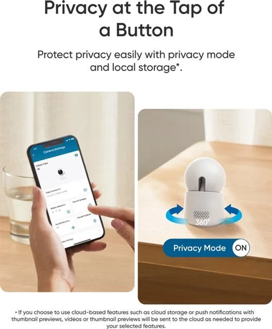 eufy Security Indoor camera E30 – Indoor Cam - 4K UHD – Pan & Tilt – AI Mens- en Huisdierdetectie – Kleurennachtzicht – Tweewegcommunicatie – Lokale Opslag + SanDisk High Endurance MicroSD Card 64GB, Tot 5.000 Uur Opnemen, Full HD En 4K - afbeelding 4