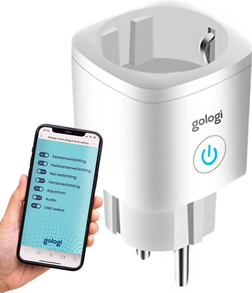 Gologi Slimme stekker buiten 4 stuks – Smart plug – IP44 – Tijdschakelaar & Energiemeter – WIFI – Google Home & Amazon Alexa – Zwart - afbeelding 2