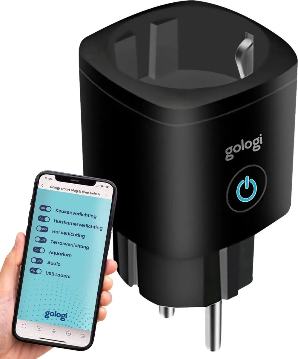 Gologi Slimme stekker buiten 4 stuks – Smart plug – IP44 – Tijdschakelaar & Energiemeter – WIFI – Google Home & Amazon Alexa – Zwart - afbeelding 3