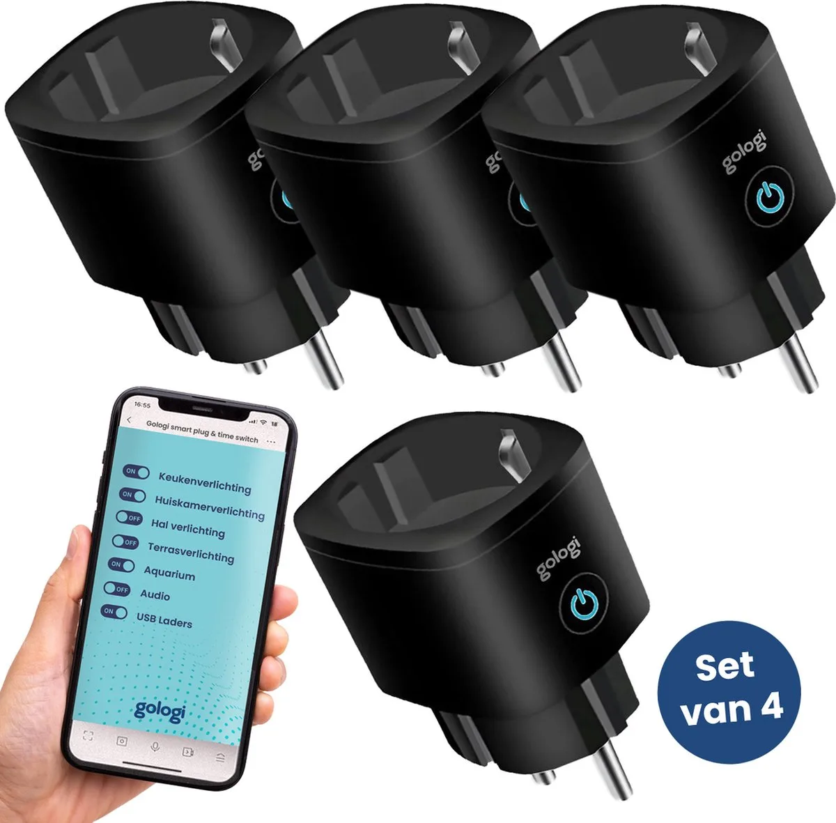 Gologi Slimme stekker buiten 4 stuks – Smart plug – IP44 – Tijdschakelaar & Energiemeter – WIFI – Google Home & Amazon Alexa – Zwart - afbeelding 5
