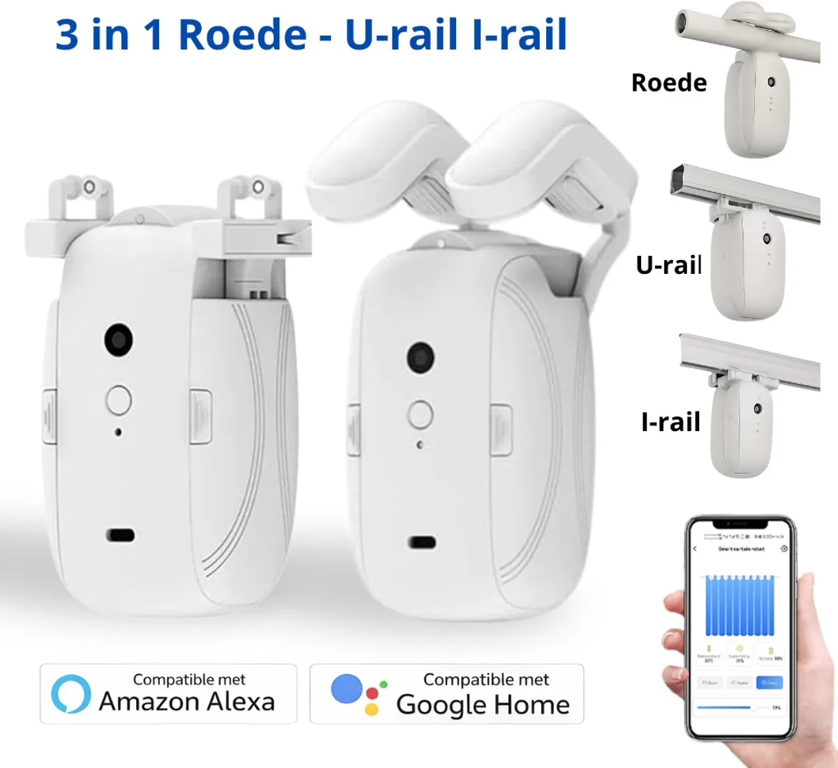 Yemtech® Slimme Gordijnmotor – Geschikt voor Rod / Roede, U-rail & I-rail – Wifi – App-bediening – Alexa & Google - afbeelding 3