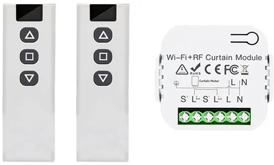 OIMG Draadloze slimme rolluikcontroller - met 2 stuks RF-afstandsbediening - RF 433 MHz - Geschikt voor Google Home / Alexa APP-bediening en handmatige schakelaar - WiFi 433MHz RF afstandsbediening - Geschikt voor elektrische rolluikbediening, 2RC 1R