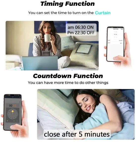 OIMG Draadloze slimme rolluikcontroller - met 2 stuks RF-afstandsbediening - RF 433 MHz - Geschikt voor Google Home / Alexa APP-bediening en handmatige schakelaar - WiFi 433MHz RF afstandsbediening - Geschikt voor elektrische rolluikbediening, 2RC 1R - afbeelding 3
