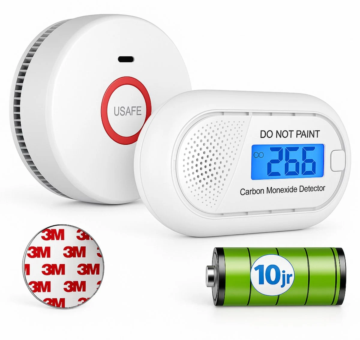 USAFE® Rookmelder set van 3 en Koolmonoxidemelder - Rookmelders met 10 jaar batterij - CO2 melder en Brandmelder met Magneetmontage - afbeelding 3