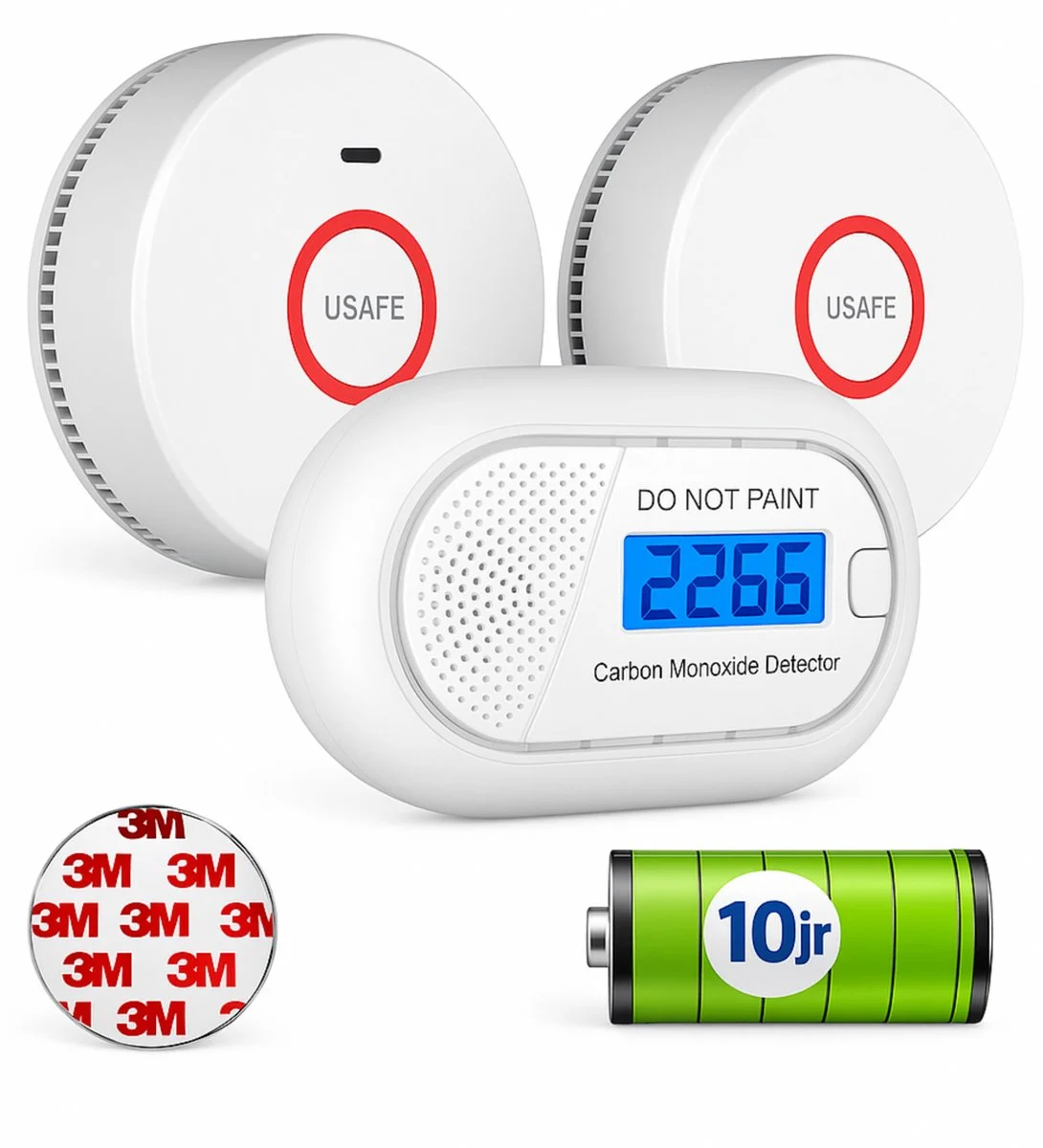 USAFE® Rookmelder set van 3 en Koolmonoxidemelder - Rookmelders met 10 jaar batterij - CO2 melder en Brandmelder met Magneetmontage - afbeelding 4