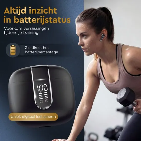 Golden Sound Oortjes draadloos - Draadloze oordopjes - Oortjes - Bluetooth oordopjes - 30 uur batterijduur - Earpods - Led Display - Noise Cancelling - Zwart - afbeelding 5