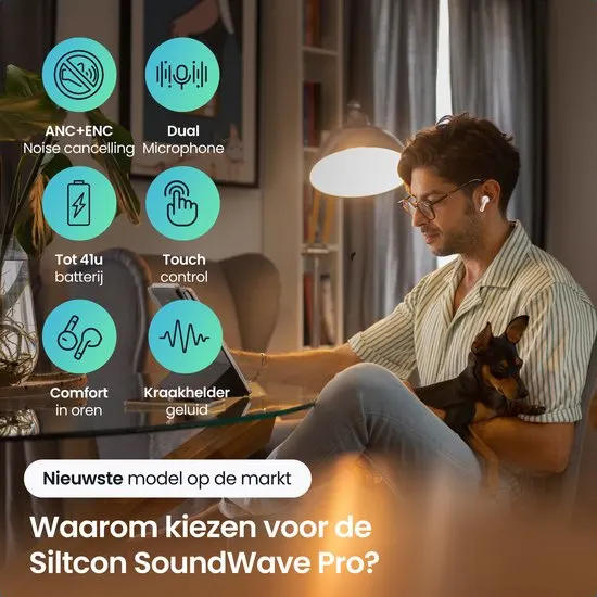 Siltcon® SoundWave Pro 1 - Draadloze Oordopjes – Oortjes Draadloos – Oordopjes – Oortjes - Bluetooth Oordopjes - Noise cancelling ANC+ENC - Universeel - BT 5.3 - Zwart - afbeelding 4