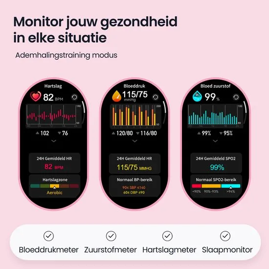 Siltcon® Auréa Smartwatch Dames - Horloge Dames - Stappenteller Horloge Dames - Hartslagmeter - Slaapmonitor - Saturatiemeter - Geschikt voor iOS/Android - AMOLED - RVS - Elke pols - Incl. 5 Bandjes - afbeelding 5