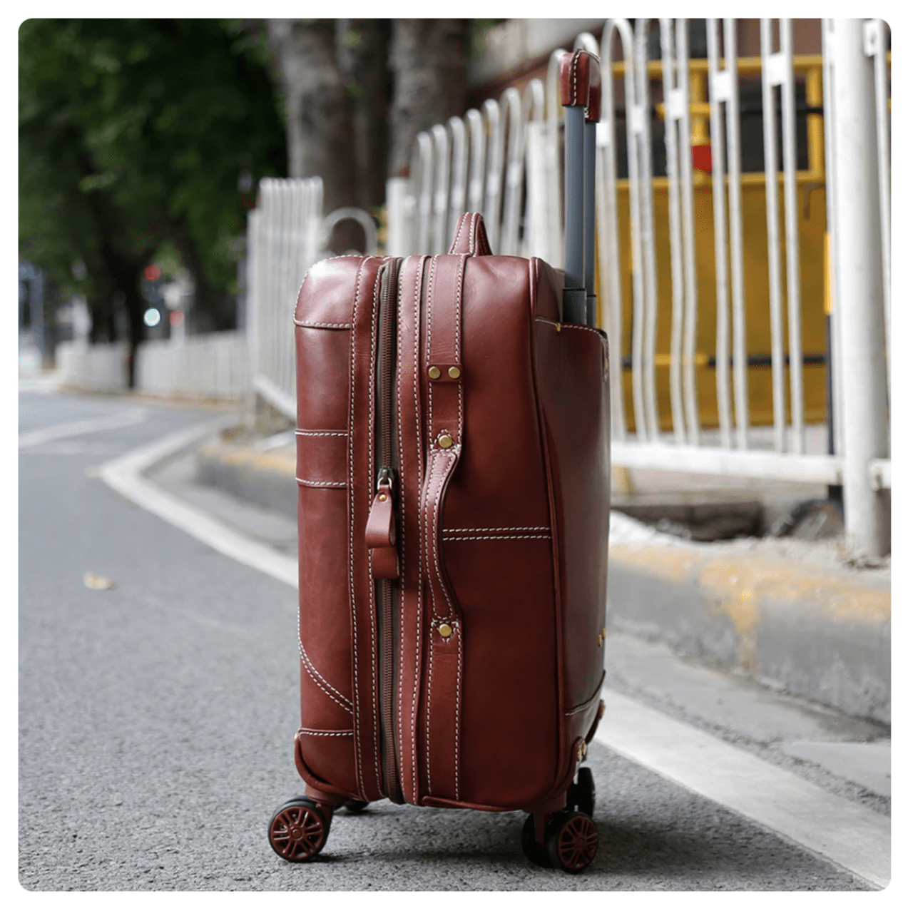 Fashions Genuine leather luggage vegetable tanned leather trolley case silent roller business suitcase 20 inch universal wheel