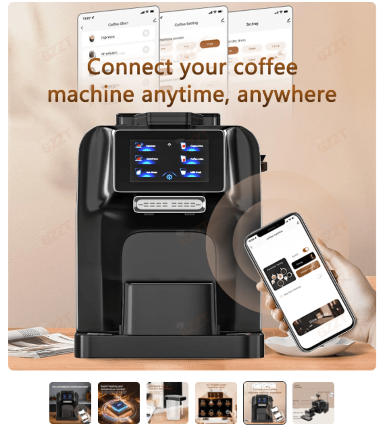 GZZT Fully Automatic Coffee Machine Electronic Refrigeration Fresh Milk Tank PID Temperature Control WiFi Mobile Phone Control