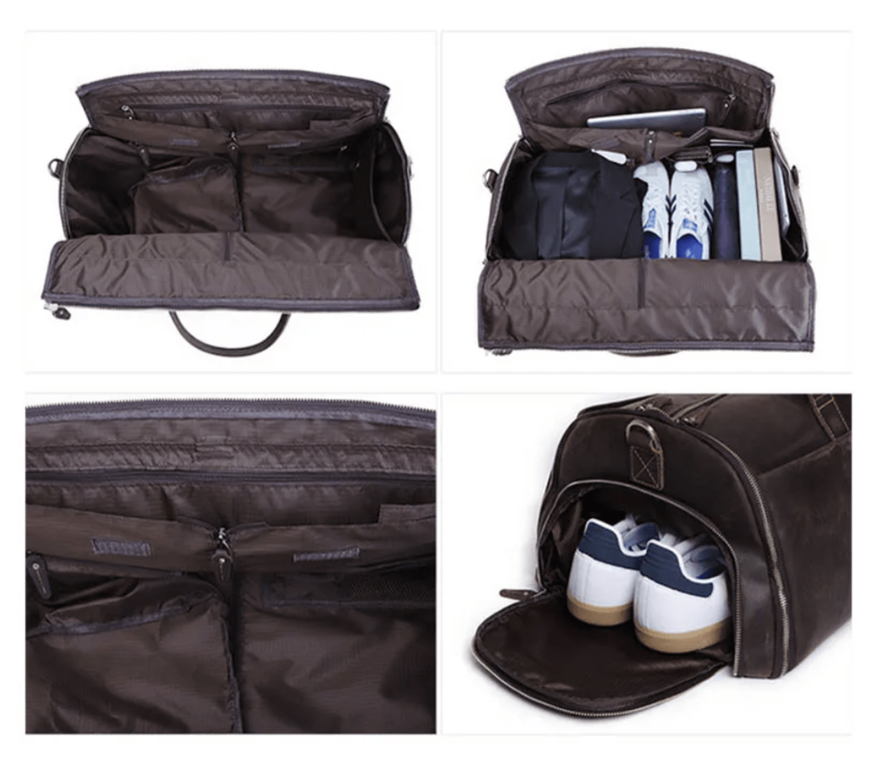 Crazy Horse Leather Folding Suit Bag Man Business Travel Bag With Shoe Pocket Clothes Cover Luggage Duffel Bag Man Bag For Suits