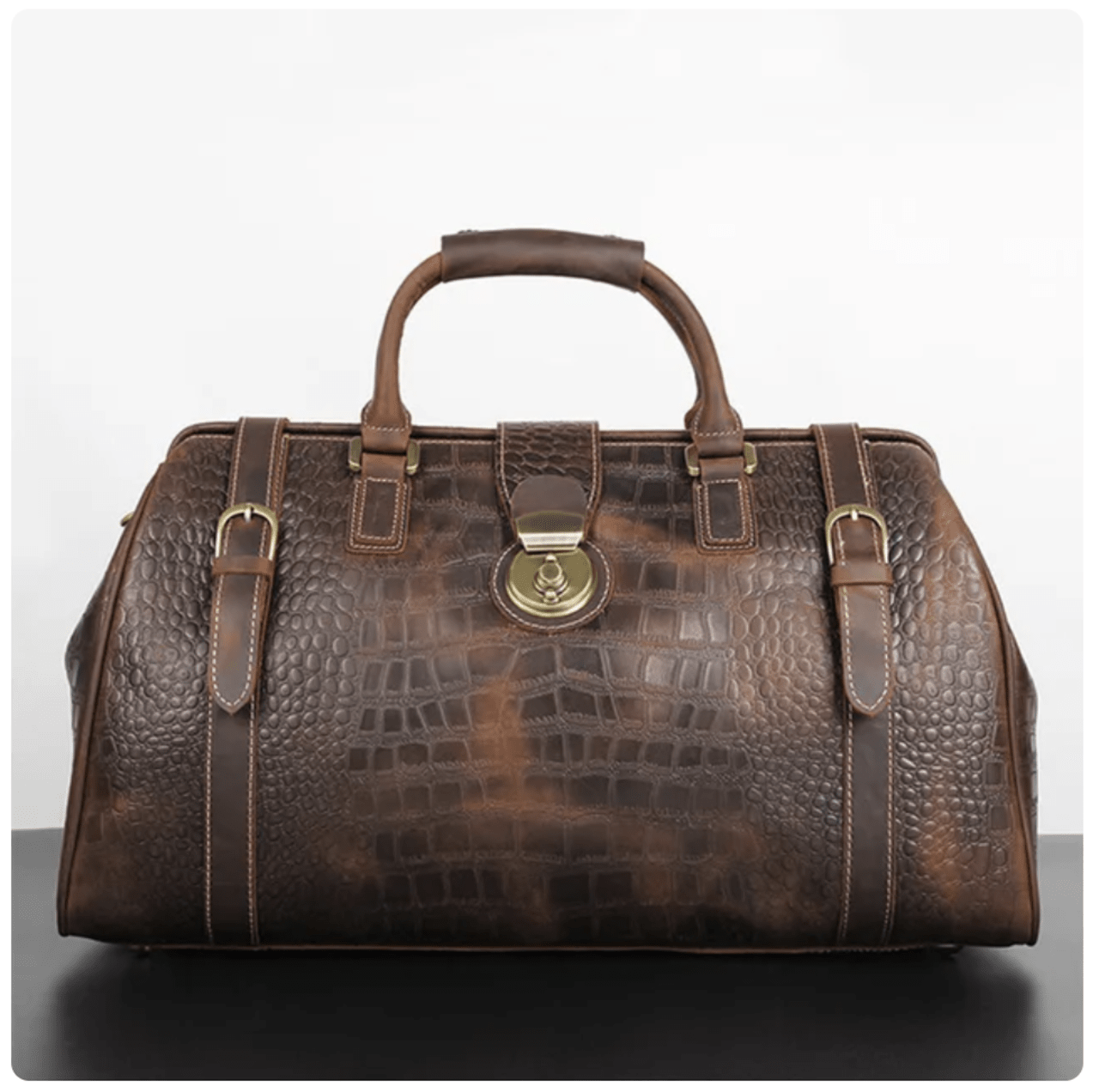 Vintage Crazy Horse Genuine Leather Mens Travel Bag With Lock Big Capacity Crocodile Travel Duffle Bag Male Carry On Luggage Bag