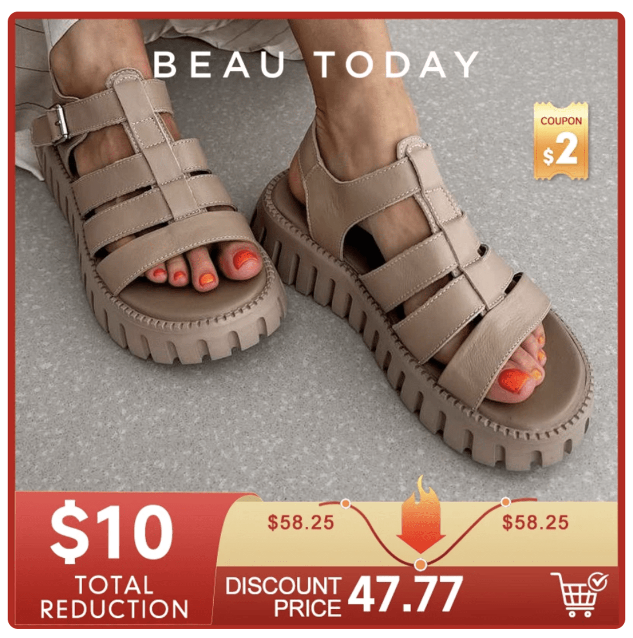 BeauToday Platform Sandals Women Open Toe Slingback Ankle Buckle Strap Genuine Leather Casual Outdoor Summer Female Shoes 38201